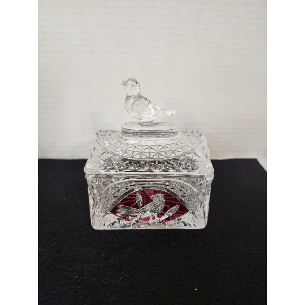 Vintage German Hofbauer Byrdes - Lead Crystal Trinket Treasure Box Cranberry